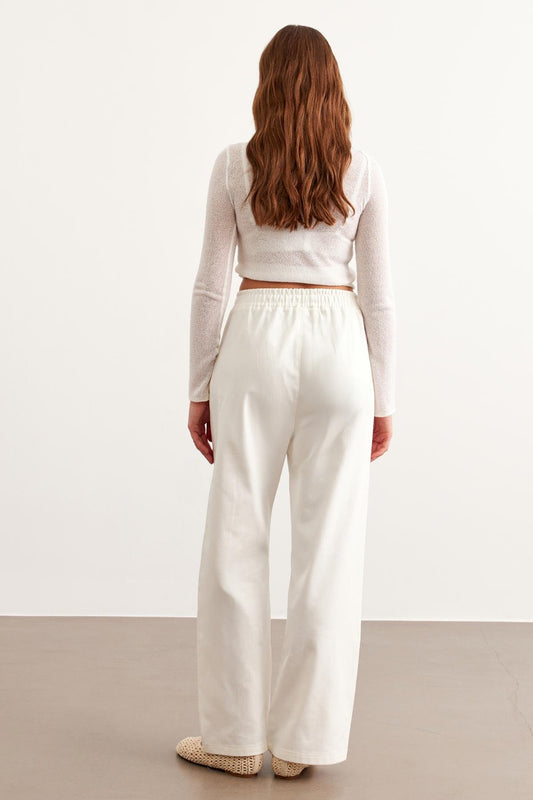 Beli Lastikli Gabardin Pantolon Ekru